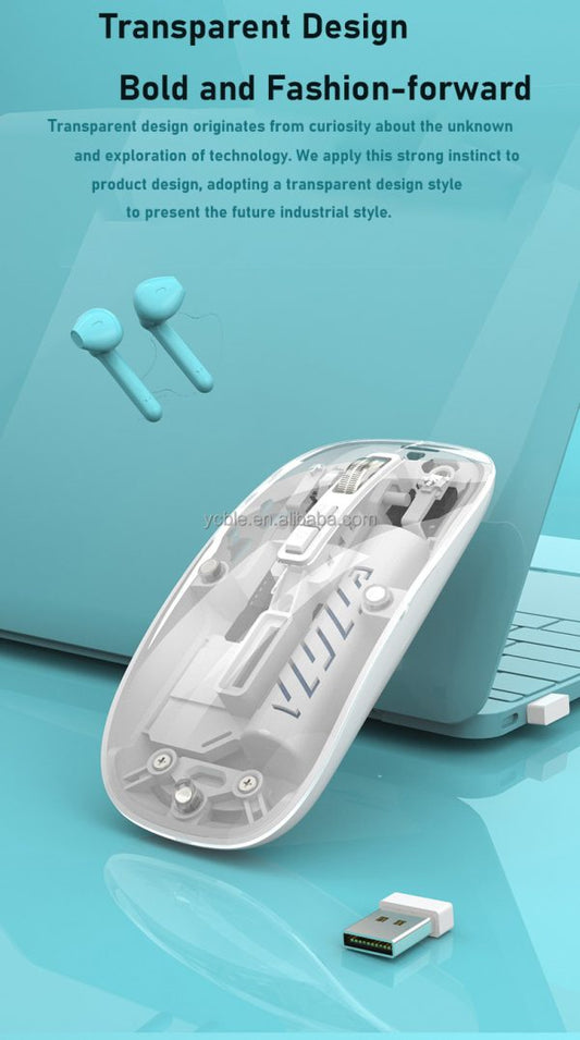 M-10a transparent Wireless + Bluetooth Dual Mode Rechargeable Mouse | Wireless Transparent Computer Mouse (random Color)